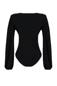 TRENDYOLMİLLA Black Balloon Sleeve V-neck Fitted Flexible snaps Knitting Bodysuit .D.00030 - Image 8