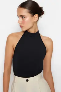 TRENDYOLMİLLA Black Dog collar Low-cut back Flexible Bottom snaps Knitting Bodysuit .D.00037 - Image 2