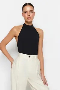 TRENDYOLMİLLA Black Dog collar Low-cut back Flexible Bottom snaps Knitting Bodysuit .D.00037 - Image 3