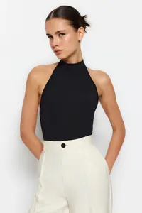 TRENDYOLMİLLA Black Dog collar Low-cut back Flexible Bottom snaps Knitting Bodysuit .D.00037 - Image 4