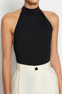 TRENDYOLMİLLA Black Dog collar Low-cut back Flexible Bottom snaps Knitting Bodysuit .D.00037 - Image 5