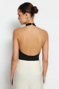 TRENDYOLMİLLA Black Dog collar Low-cut back Flexible Bottom snaps Knitting Bodysuit .D.00037 - Image 7