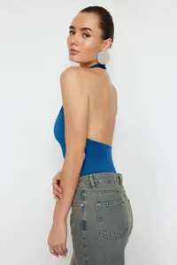 TRENDYOLMİLLA Indigo Dog collar Low-cut back Flexible snaps Knitting Bodysuit .D.00037 - Image 3