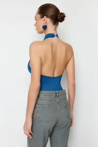 TRENDYOLMİLLA Indigo Dog collar Low-cut back Flexible snaps Knitting Bodysuit .D.00037 - Image 5