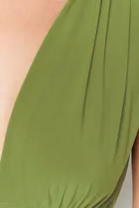 TRENDYOLMİLLA Green Binding Detailed V-neck Fitted Flexible snaps Knitting Bodysuit .D.00055 - Image 5