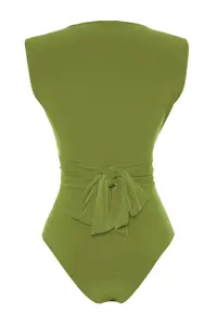 TRENDYOLMİLLA Green Binding Detailed V-neck Fitted Flexible snaps Knitting Bodysuit .D.00055 - Image 8