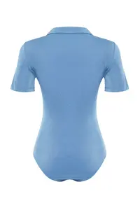 TRENDYOLMİLLA Mavi Shiny Surface and Soft textured Polo Shirt Collar snaps Knitting Bodysuit .D.00059 - Image 9