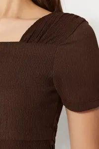 TRENDYOLMİLLA Brown Asymmetric Collar Fitted/Slinky snaps Knitting Bodysuit .D.00060 - Image 6