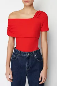 TRENDYOLMİLLA Red Asymmetric Collar Fitted/Snaps Knitting Bodysuit .D.00060 - Image 5
