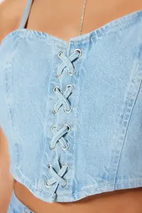TRENDYOLMİLLA Mavi Eyelet Binding Detailed Heart Collar Fitted Crop denim Bustier - Image 5