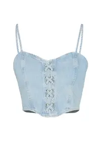 TRENDYOLMİLLA Mavi Eyelet Binding Detailed Heart Collar Fitted Crop denim Bustier - Image 7