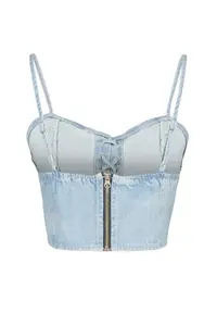 TRENDYOLMİLLA Mavi Eyelet Binding Detailed Heart Collar Fitted Crop denim Bustier - Image 8
