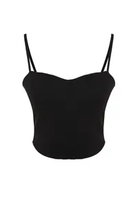 TRENDYOLMİLLA Black Fitted Crop Adjustable Sleeveless Crepe Knitting Bustier - Image 7