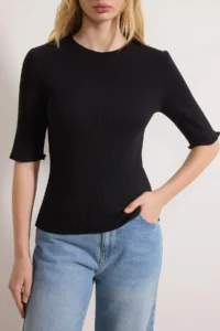 TRENDYOLMİLLA Black Fitted Ribbed Flexible Knitting Blouse - Image 3