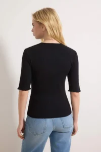 TRENDYOLMİLLA Black Fitted Ribbed Flexible Knitting Blouse - Image 4
