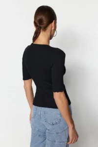 TRENDYOLMİLLA Black Fitted Ribbed Flexible Knitting Blouse - Image 9
