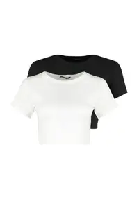 TRENDYOLMİLLA Black-Ecru 2 Sets Package Crop Viscous/Soft Material Flexible Knitting Blouse - Image 6