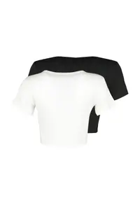 TRENDYOLMİLLA Black-Ecru 2 Sets Package Crop Viscous/Soft Material Flexible Knitting Blouse - Image 8