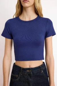 TRENDYOLMİLLA Navy Blue-Gray Melange 2 Sets Package Crop Viscous/Soft Material Flexible Knitting Blouse - Image 3