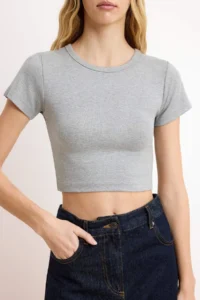 TRENDYOLMİLLA Navy Blue-Gray Melange 2 Sets Package Crop Viscous/Soft Material Flexible Knitting Blouse - Image 6