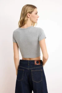 TRENDYOLMİLLA Navy Blue-Gray Melange 2 Sets Package Crop Viscous/Soft Material Flexible Knitting Blouse - Image 7