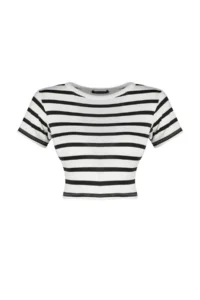 TRENDYOLMİLLA Black-Ecru Black Striped 2 Sets Pack Viscous/Soft Material Crop Flexible Knitting Blouse - Image 7