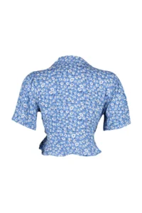 TRENDYOLMİLLA Mavi Binding Detailed Flower Patterned Crop Weaving Blouse - Image 8