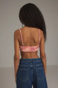TRENDYOLMİLLA Pink Printed Cross Back Sleeveless Asymmetric Skirt Ended Tulle Knitting Blouse - Image 4