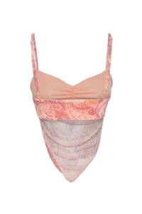 TRENDYOLMİLLA Pink Printed Cross Back Sleeveless Asymmetric Skirt Ended Tulle Knitting Blouse - Image 6