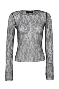 TRENDYOLMİLLA Black Regular Fit Boat Neck Lace Flexible Knitting Blouse - Image 6