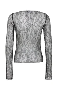 TRENDYOLMİLLA Black Regular Fit Boat Neck Lace Flexible Knitting Blouse - Image 8