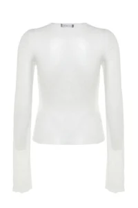 TRENDYOLMİLLA White Regular Fit Boat Neck Lace Flexible Knitting Blouse - Image 12