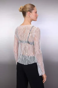 TRENDYOLMİLLA White Regular Fit Boat Neck Lace Flexible Knitting Blouse - Image 4
