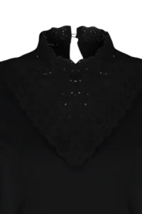 TRENDYOLMİLLA Black brodeli Dog collar Basic Regular/Normal Pattern Cotton Knitting Blouse - Image 7