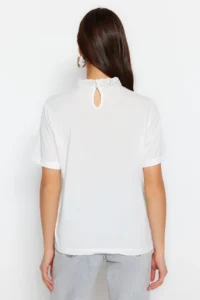 TRENDYOLMİLLA White brodeli Dog collar Basic Regular/Normal Pattern Cotton Knitting Blouse - Image 5