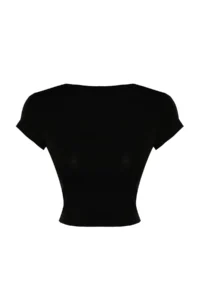 TRENDYOLMİLLA Black Low-cut back Crop Cotton Flexible Knitting Blouse - Image 7