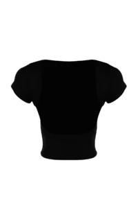 TRENDYOLMİLLA Black Low-cut back Crop Cotton Flexible Knitting Blouse - Image 8