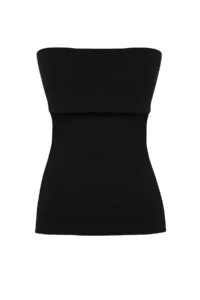 TRENDYOLMİLLA Black Strapless Yaka Yandan Zippered Crepe Knitting Blouse - Image 6
