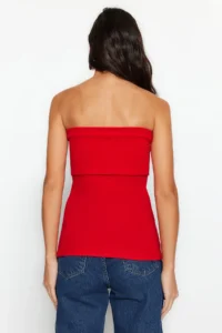 TRENDYOLMİLLA Rejection Strapless Yaka Yandan Zippered Crepe Knitting Blouse - Image 5