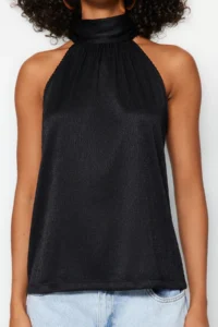 TRENDYOLMİLLA Black Regular/Normal Pattern Dog collar Fit Pilise Flexible Knitting Blouse - Image 4