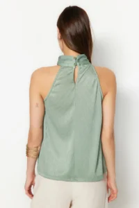 TRENDYOLMİLLA Mint Regular/Normal Pattern Dog collar Fit Pilise Flexible Knitting Blouse - Image 5
