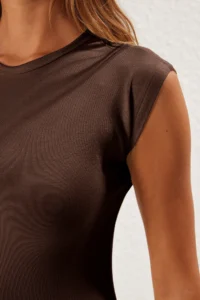 TRENDYOLMİLLA Brown Color Blocked Viscous/Soft Material Fitted Flexible Knitting Blouse - Image 4