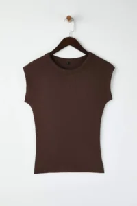 TRENDYOLMİLLA Brown Color Blocked Viscous/Soft Material Fitted Flexible Knitting Blouse - Image 6
