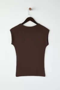 TRENDYOLMİLLA Brown Color Blocked Viscous/Soft Material Fitted Flexible Knitting Blouse - Image 7