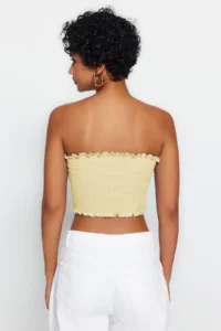 TRENDYOLMİLLA Light Yellow Strapless Gipelli Fitted Flexible Knitting Blouse - Image 7