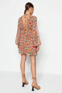 TRENDYOLMİLLA Orange Ethnic Patterned Siphon Lined Mini Weaving Dress - Image 9