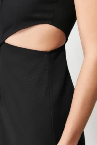 TRENDYOLMİLLA Black A-Kesim Mini Cotton Waist Dekolteli Square Neck Lined Weaving Dress - Image 5