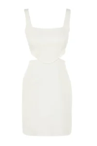 TRENDYOLMİLLA White A-Kesim Mini Cotton Waist Dekolteli Square Neck Lined Weaving Dress - Image 7