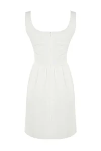 TRENDYOLMİLLA White Square Neck Sleeveless with flywheel Lined Mini Weaving Dress - Image 10