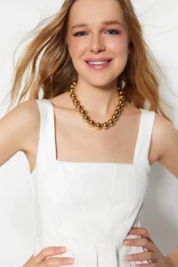 TRENDYOLMİLLA White Square Neck Sleeveless with flywheel Lined Mini Weaving Dress - Image 5